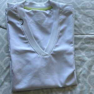 White V-Neck Short Sleeve Scrub Top